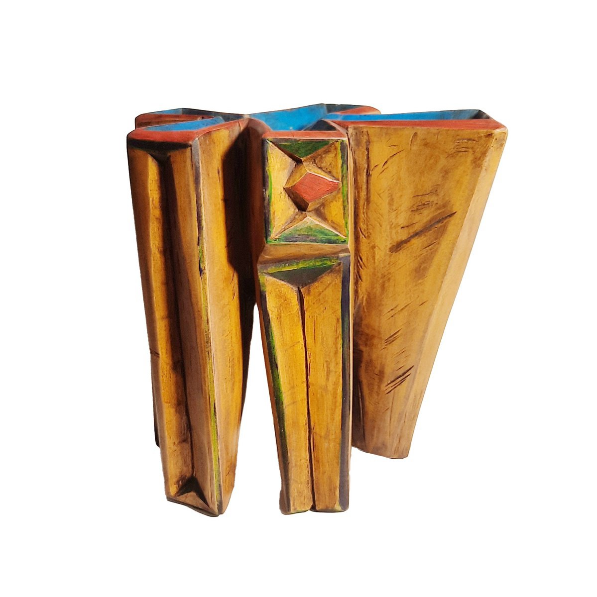 Expressive Abstract Wood Sculpture By George Troyanov, 11 X 11, Orange Adventure, Original Artwork