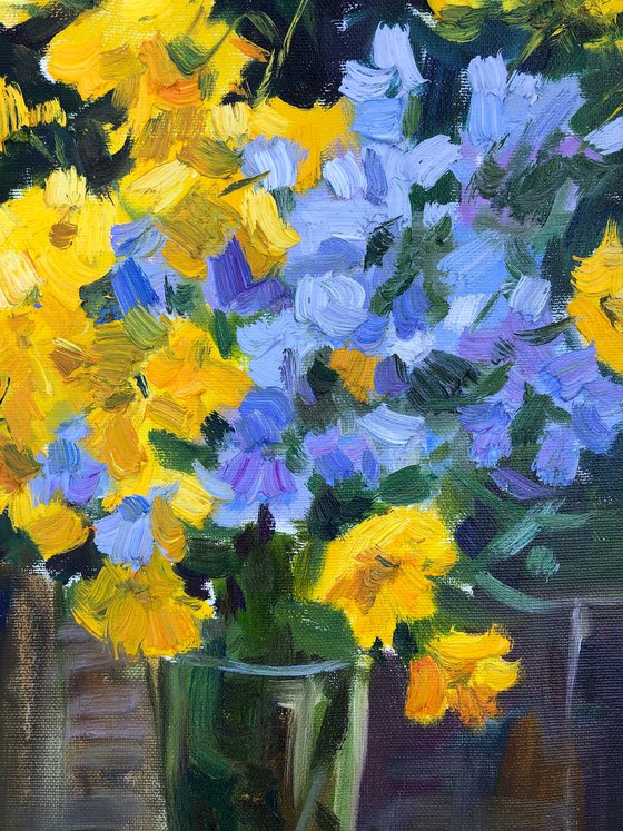 Blue and yellow flowers