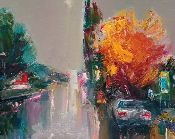 City life  (45x55cm, oil painting, ready to hang, palette knife)