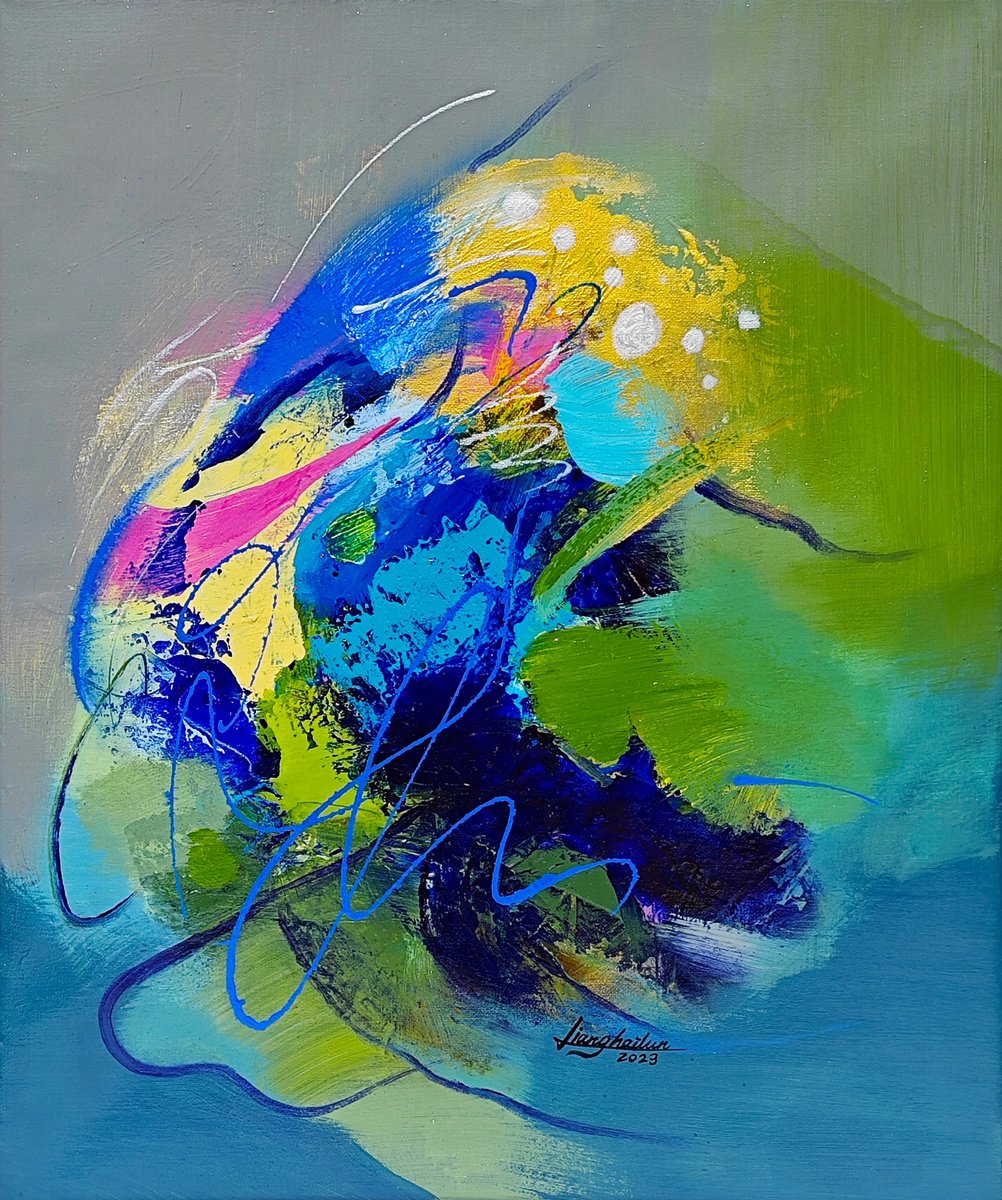 Abstract Acrylic Painting By Liang Hailun, 18 X 22", N°201, Original Artwork