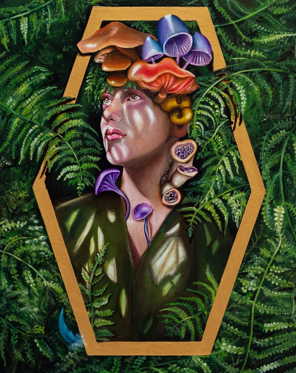 Surrealistic Portrait Acrylic Painting By Saskia Huitema, 11 X 14", Realms Viii- Nymph, Original Artwork