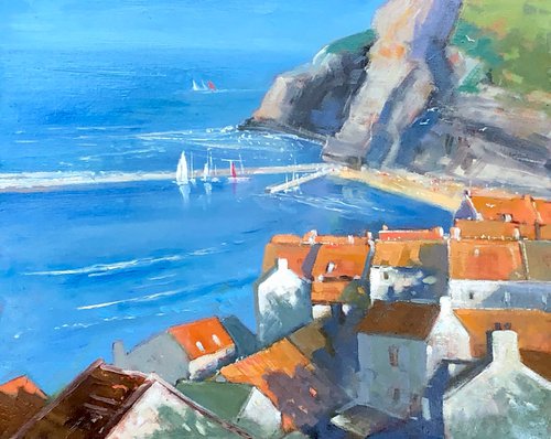 Rooftops at Staithes. by Alan Bickley