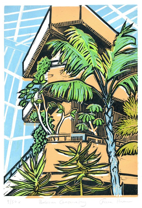 Barbican Conservatory Limited Edition linocut No.9 by Fiona Horan