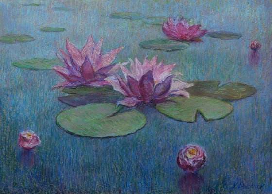 Pink Water Lilies. Original drawing, gift, wall art, interior art, interior design, stylish art, present, pop