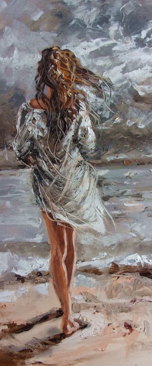 " MOMENTS ONLY FOR YOU ... " SEA original painting palette knife GIFT MODERN URBAN ART OFFICE ART DECOR HOME DECOR GIFT IDEA by Monika Luniak