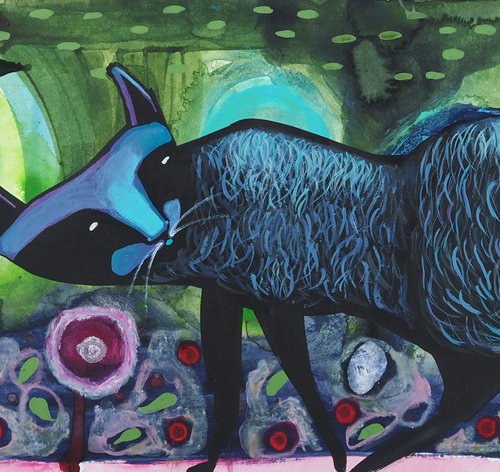 Night of sweet whispers - romantic cat art by Sara Rodighiero