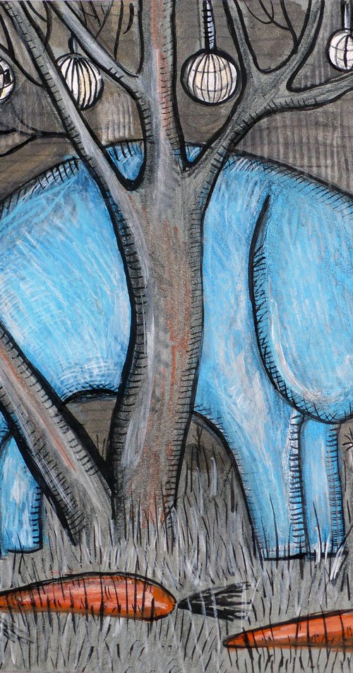 Blue elephant in the forest by Elizabeth Vlasova