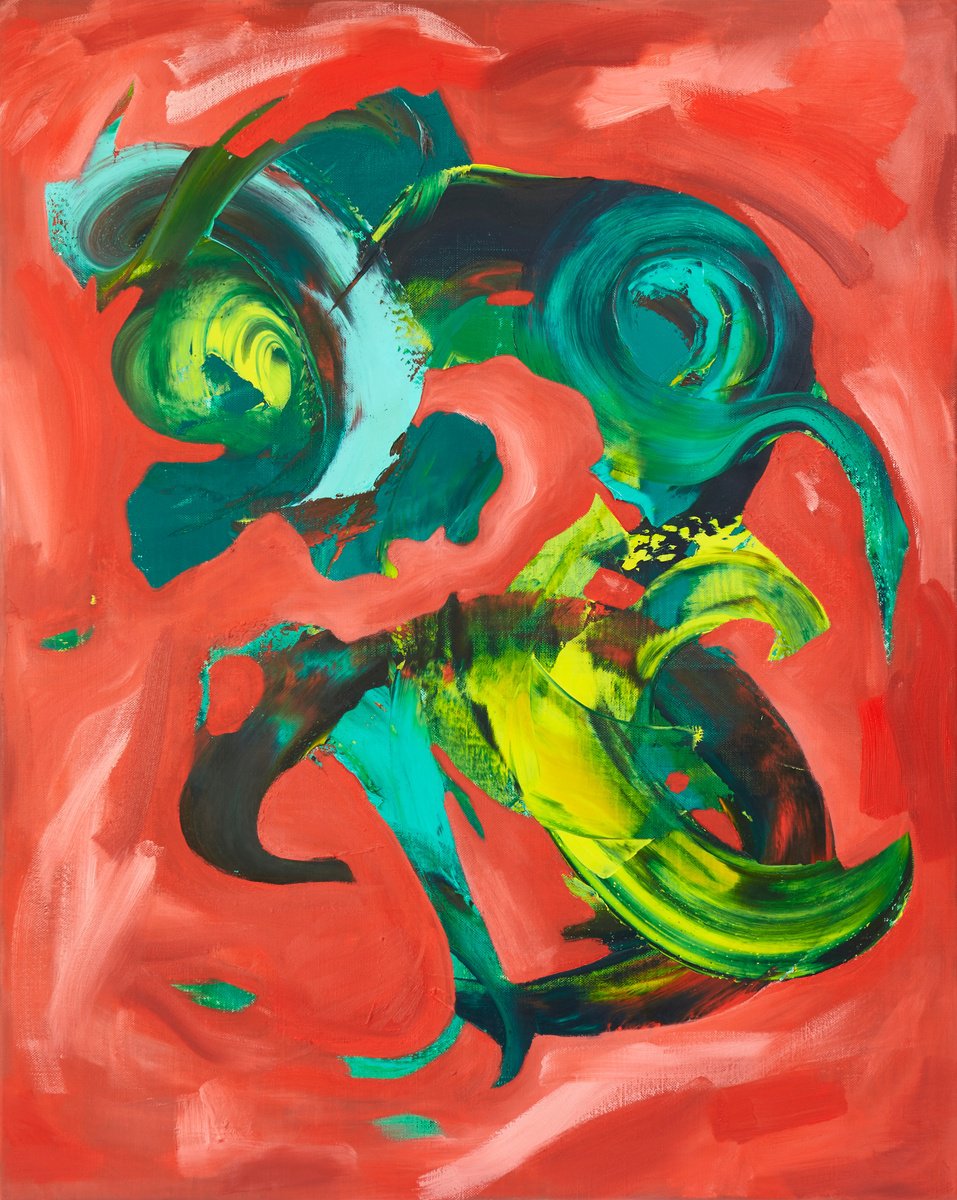 Abstract Oil Painting By Simon Findlay, 31 X 39", Orange Face, Original Artwork