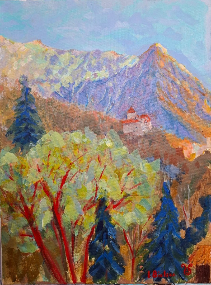 Impressionistic Landscape Acrylic Painting By One Air Art Studio, 12 X 16", Spring In Vaduz. Liechtenstein, Original Artwork