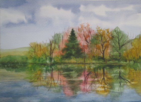 Warm autumn - watercolor landscape