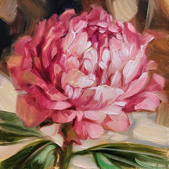 Small painting pink flowers original, Unique peony wall art, Peonies art gift for sister