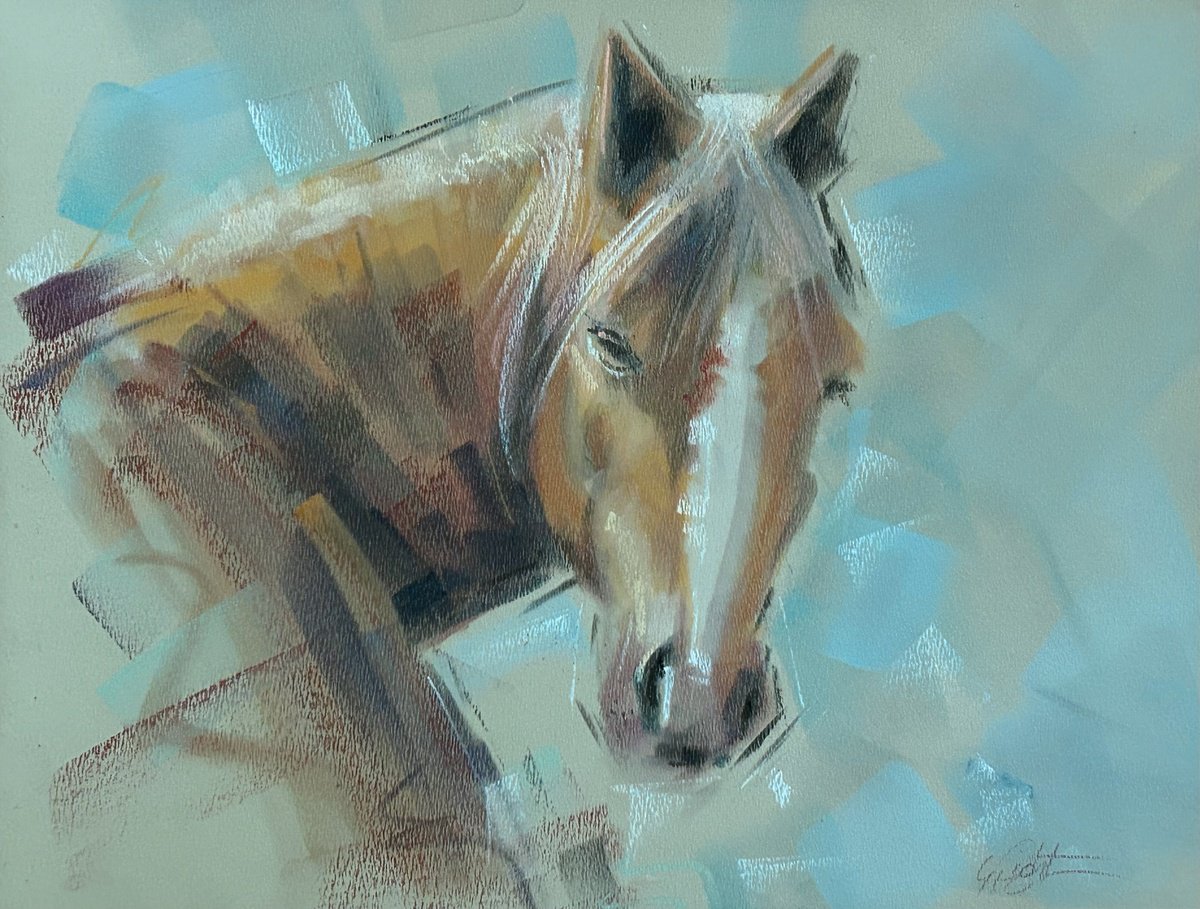 Expressive Animal Pastel Drawing By Deke Wightman, 12 X 9, She Sees, Original Artwork