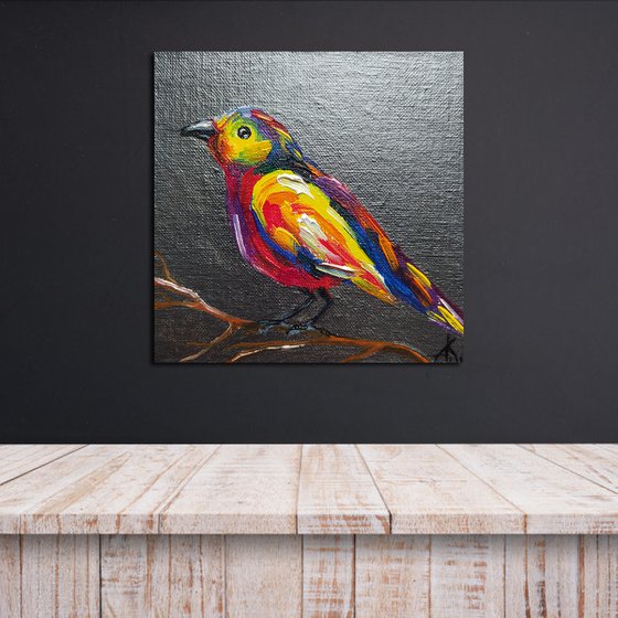 Colored bird - oil painting, bird, birds oil painting, painting on canvas, gift, parrots, bird art, art bird, animals oil painting