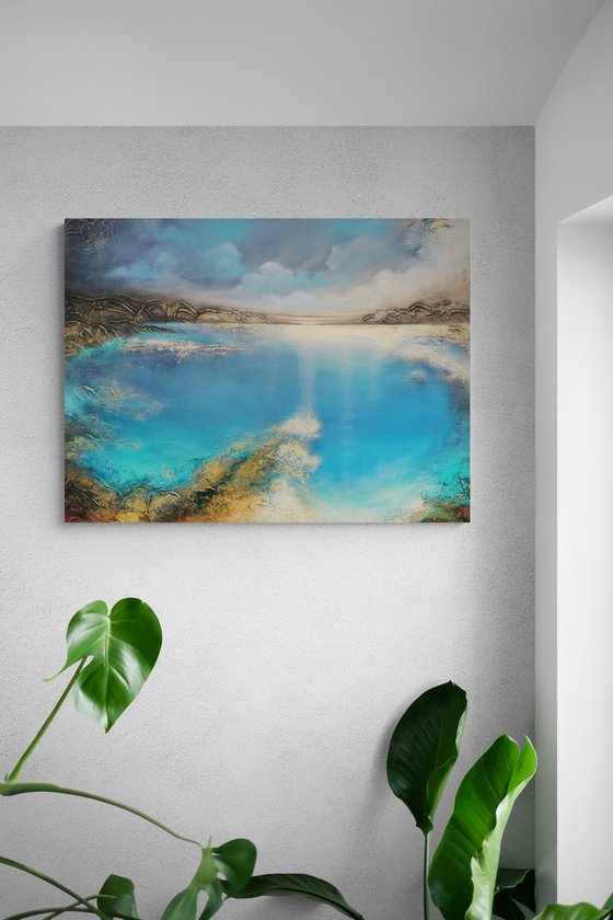 A large original modern semi-abstract figurative seascape painting "Deep Inside"