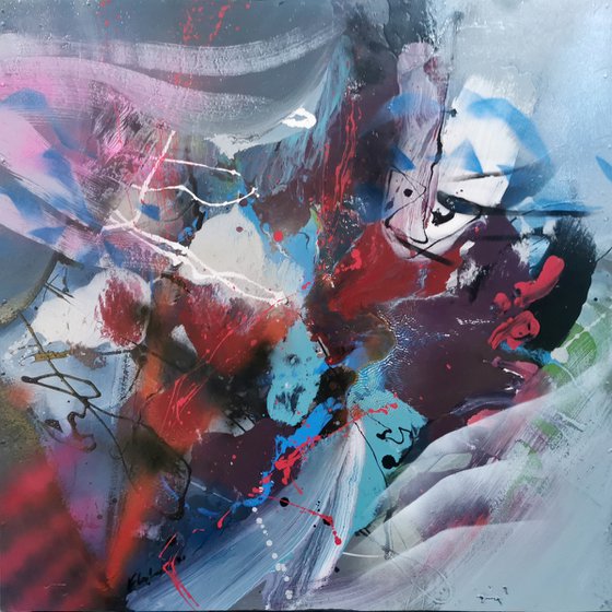 Strange story from Venice large abstract painting signed O Kloska 80 x 80 cm