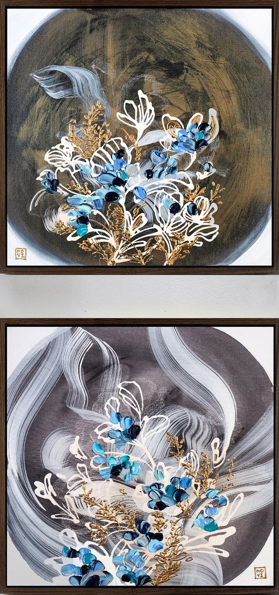 Lazuli Blooms Diptych by Novi Lim