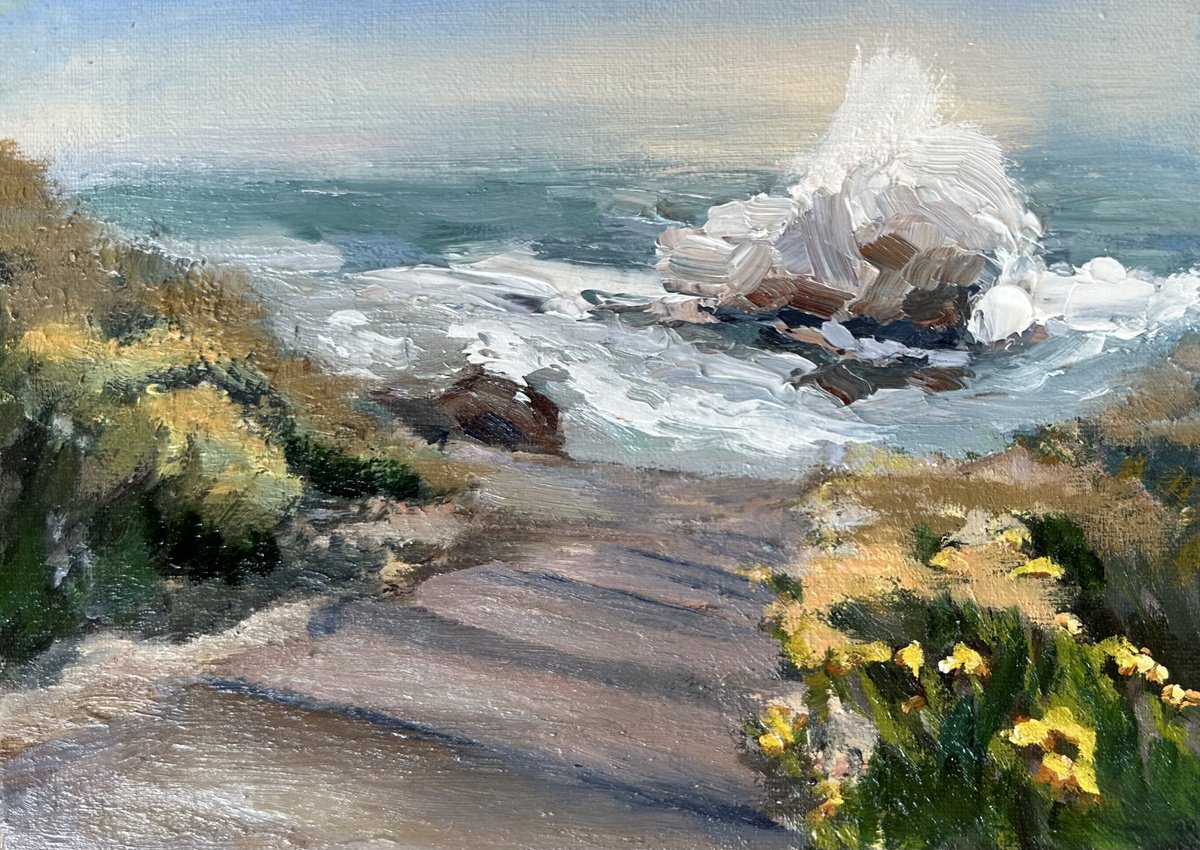 Impressionistic Landscape Oil Painting By Grace Diehl, 7 X 5, Steps To The Sea, Original Artwork