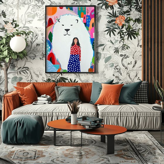 Woman and bear Colorful
