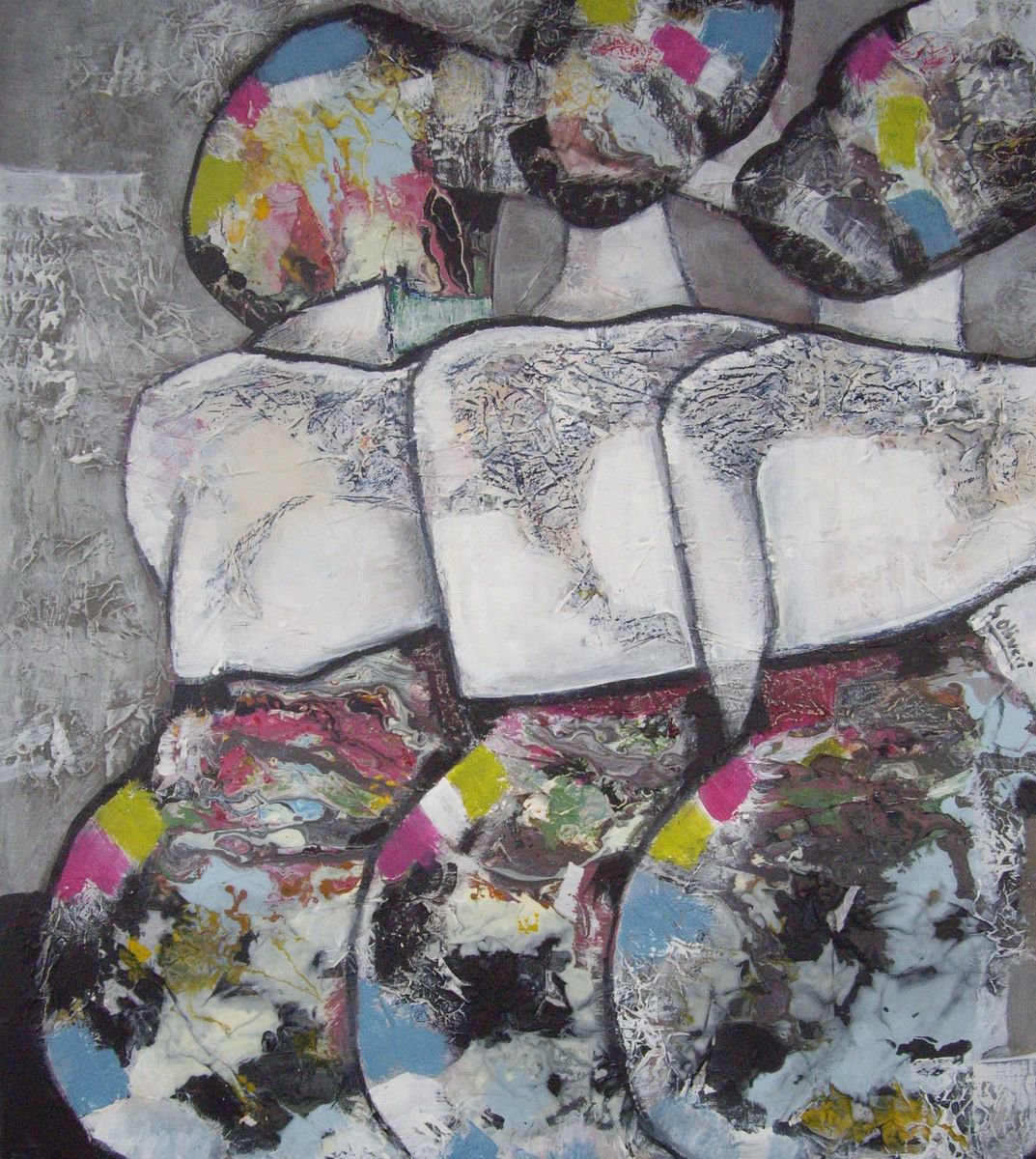 Expressive Portrait Acrylic Painting By Sylvie Oliveri, 24 X 28", Trio, Original Artwork