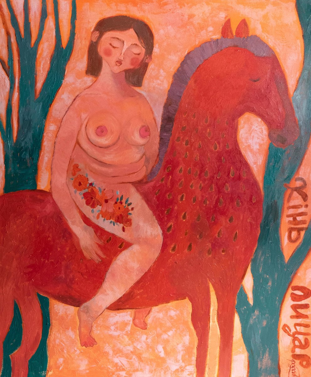 Impressionistic Portrait Oil Painting By Dasha Pogodina, 37 X 45, I Have The Horse, Original Artwork