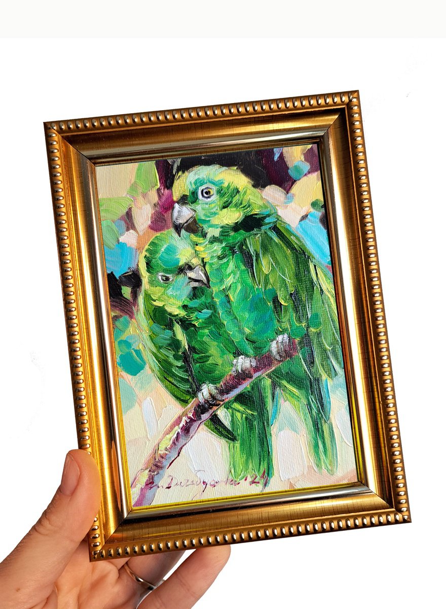 Two parrots painting by Nataly Derevyanko