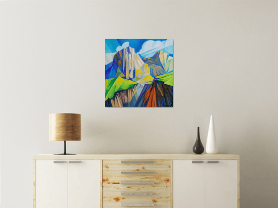 Cubism - Mountains - 1 (60x60cm, cubism, oil painting, ready to hang)