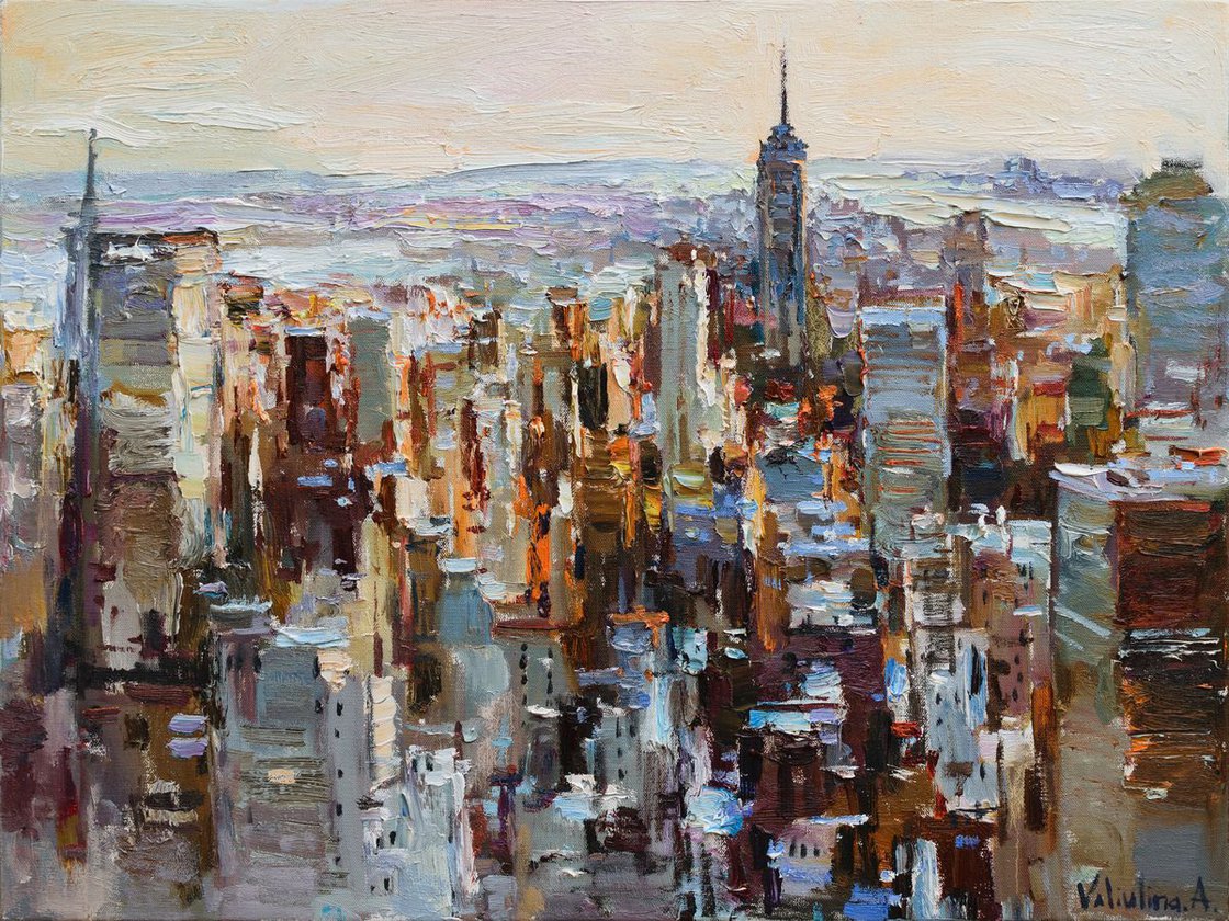 Sunrise in New York City - morning urban landscape painting Oil ...