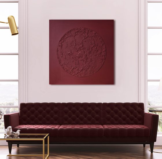 "Burgundy Moon" Burgundy abstract textured