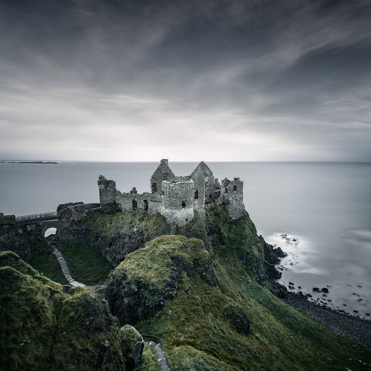 Photorealistic Landscape Photograph By Nick Psomiadis, 35 X 35", Stormy Dunluce, Original Artwork
