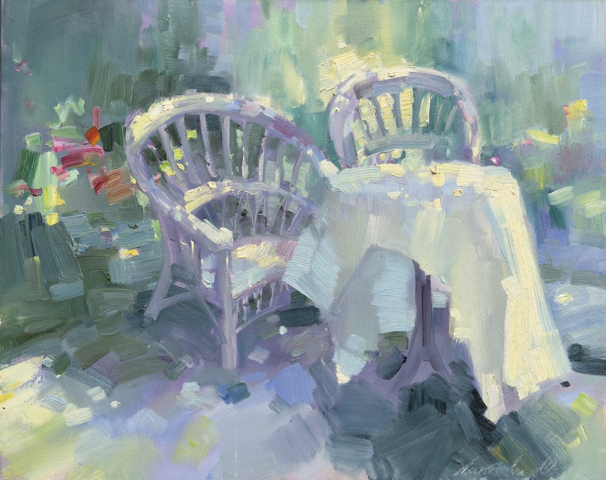 Impressionistic Landscape Oil Painting By Olha Laptieva, 23 X 19", Cool Garden, Original Artwork