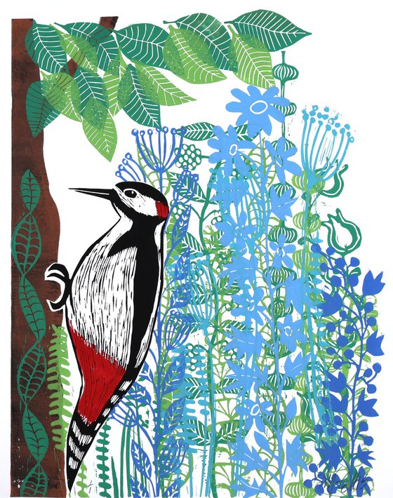 Woodpecker and Flowers