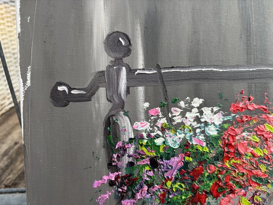 The flowers in the pot