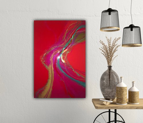 I love You's red abstract painting by Ana Hefco