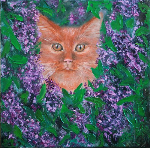 Red in wild lilac / Original Painting by Salana Art Gallery