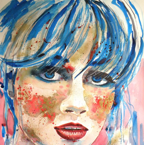 Girl in blue and gold
