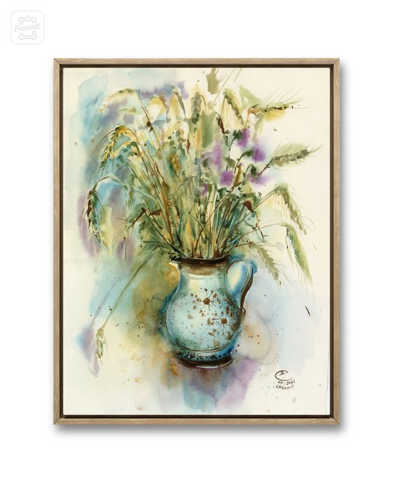 Still life with ears and wildflowers.
