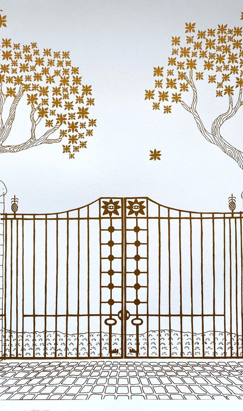 Overgrown Boundary (Gold on White) by Hannah Battershell