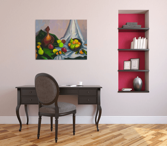 Still life with fruits and pears