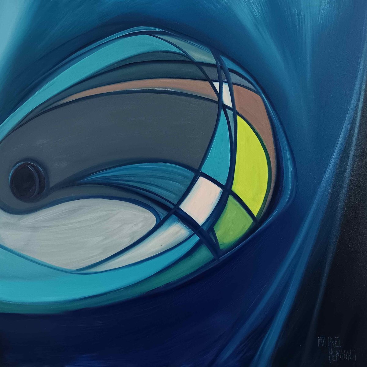 Abstract Landscape Oil Painting By Michael Hemming, 25 X 25", Blue Whale, Original Artwork