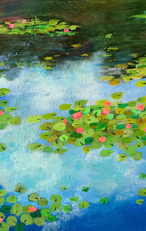 Water lilies pond ! Monet’s water lilies, A3 painting on paper by Amita Dand