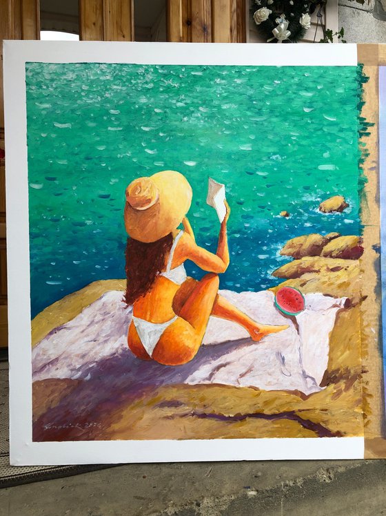 Lonely girl with interesting book