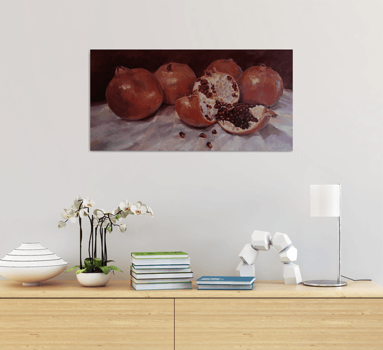 Pomegranates, original, one of a kind, oil on canvas painting