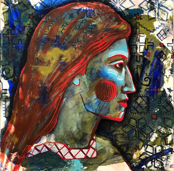 “PERSONAL BOUNDARIES 2” ABSTRACT FOLK Portrait  PAINTING