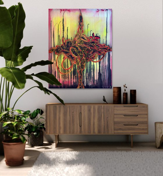 Fantasy Flower - X Large Abstract Painting on Canvas Ready to Hang