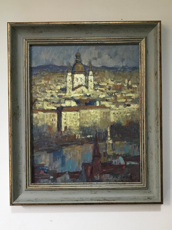 Original Oil Painting Wall Art Signed unframed Hand Made Jixiang Dong Canvas 25cm × 20cm Cityscape Golden Budapest Small Impressionism Impasto