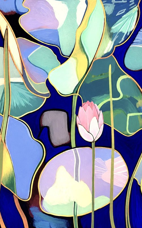 Water Lilies in Midnight Blue #2 by V+V Kniazievi