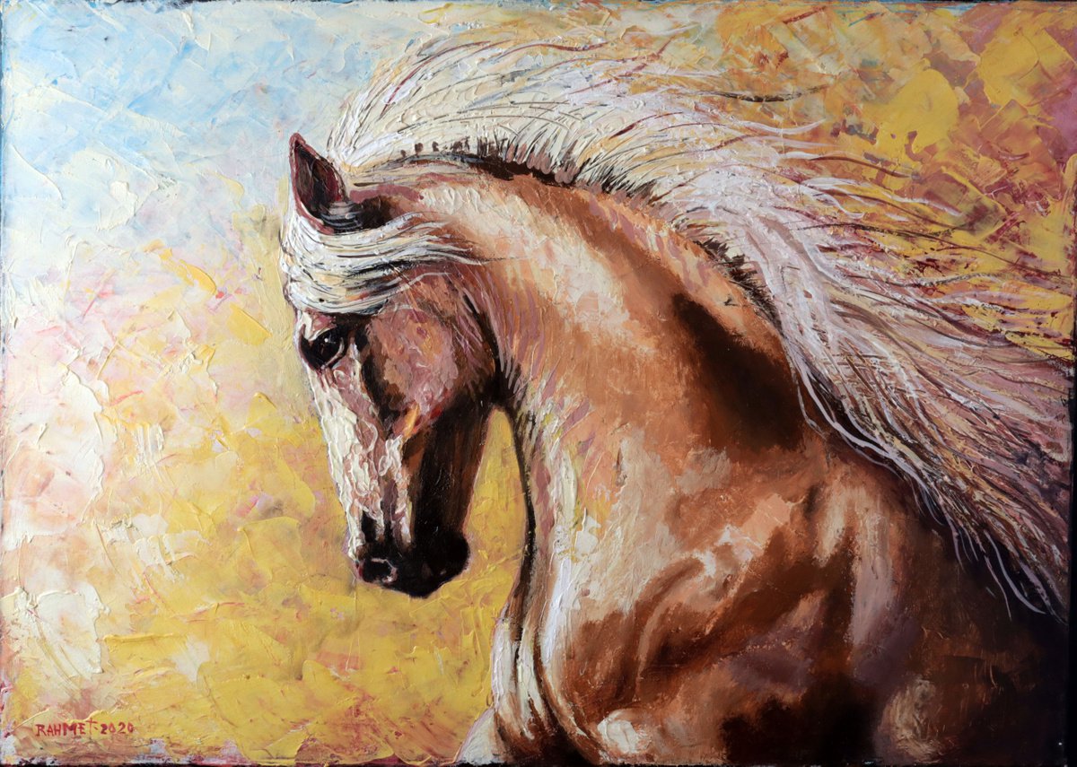 Impressionistic Animal Acrylic Painting By Rakhmet Redzhepov, 28 X 20", Wind., Original Artwork