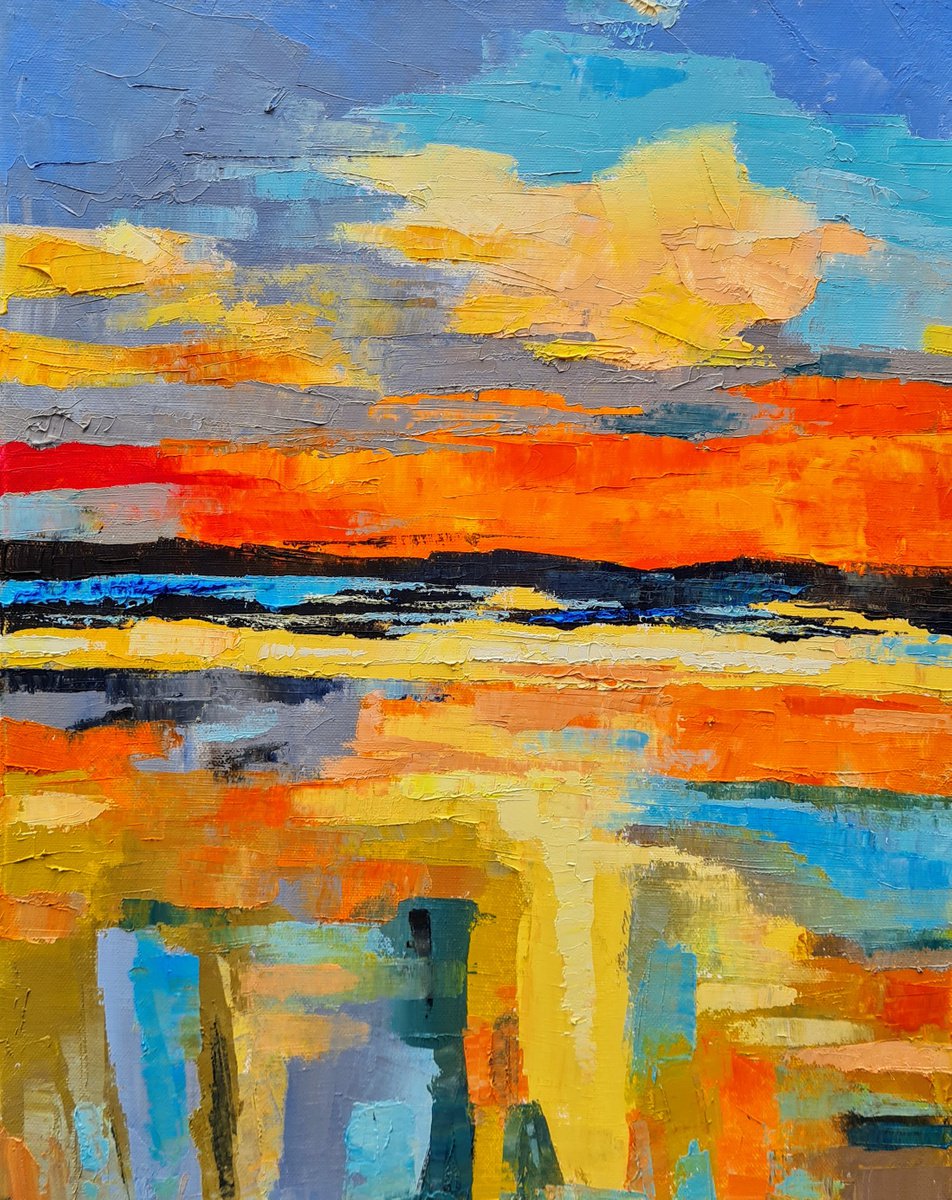 Impressionistic Landscape Oil Painting By Simon Tunde, 16 X 20", Horizontal Thinking 4., Original Artwork