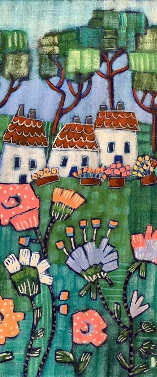 “Quilt and Cottage Landscape” by Holly Wojahn