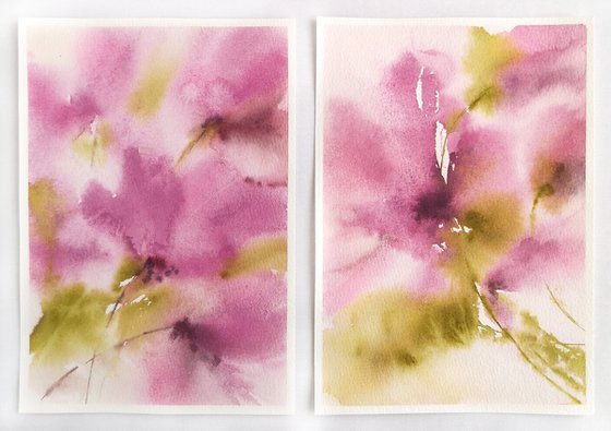 Pink flowers diptych